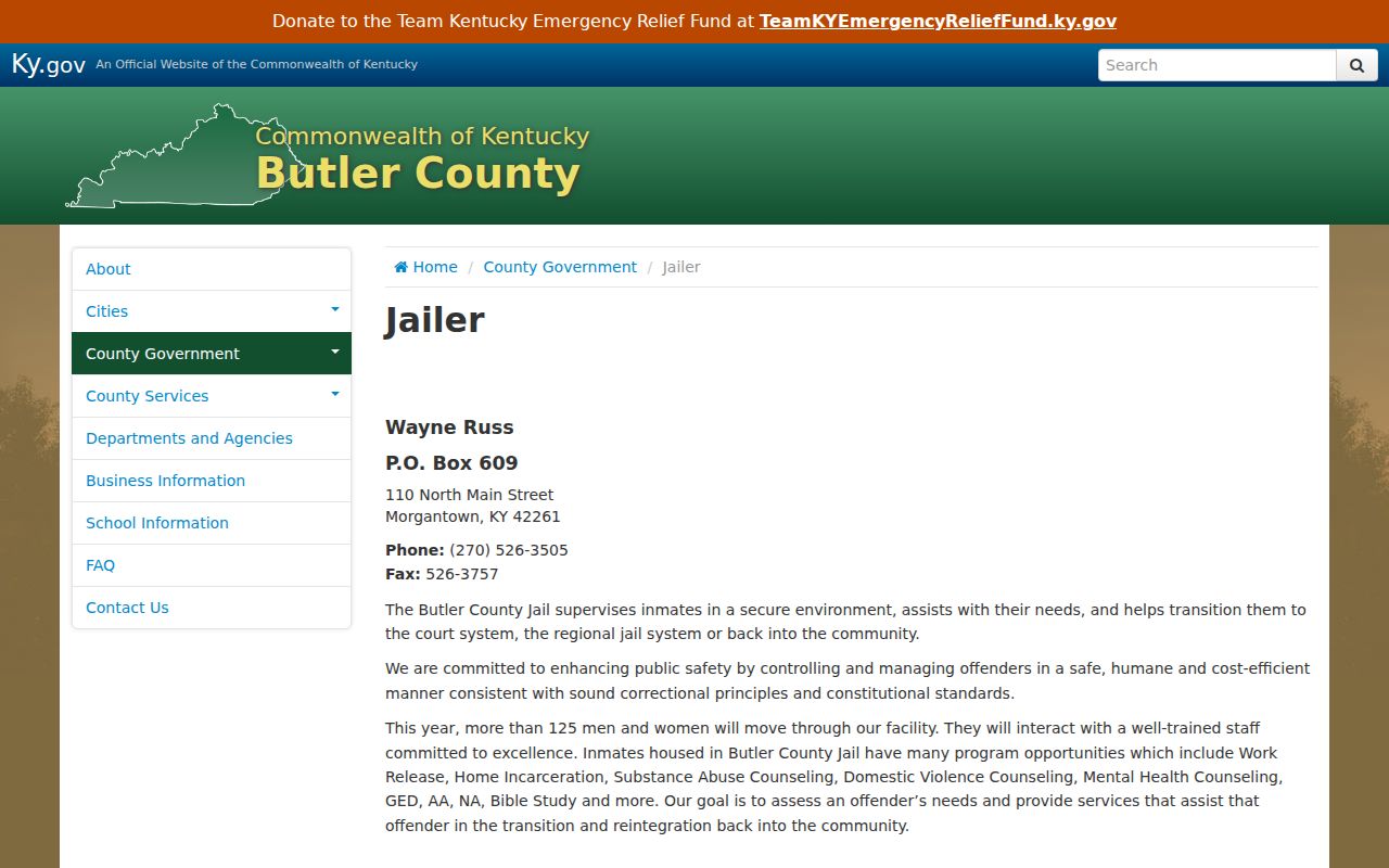 Butler County arrest history and official county jailer information