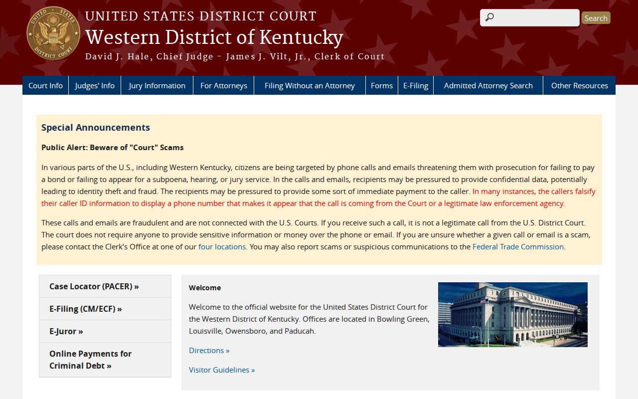Western District of Kentucky criminal court information for Butler County