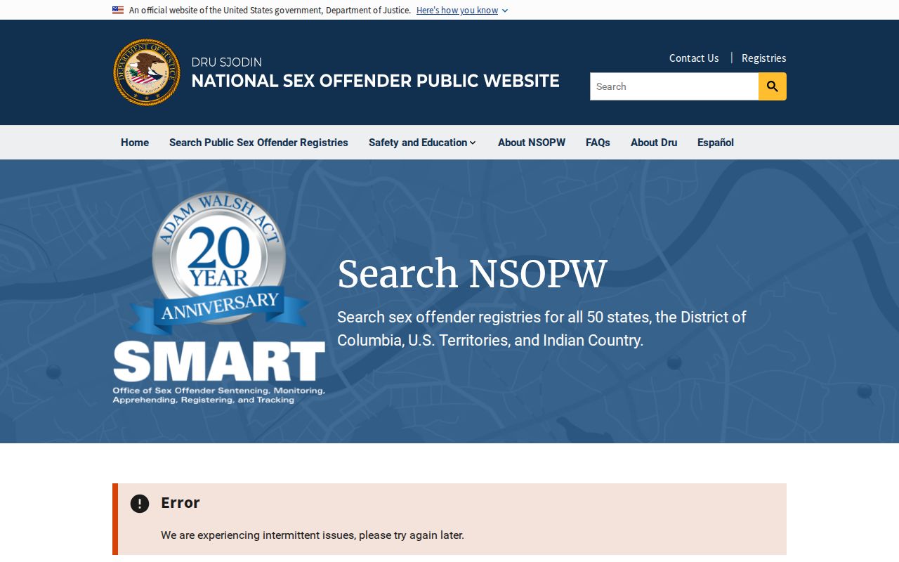 National Sex Offender Public Website search used for cross-state checks from Butler County