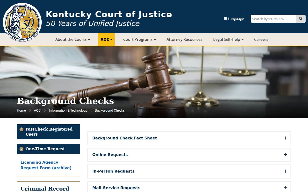 Butler County criminal history AOC statewide background check page